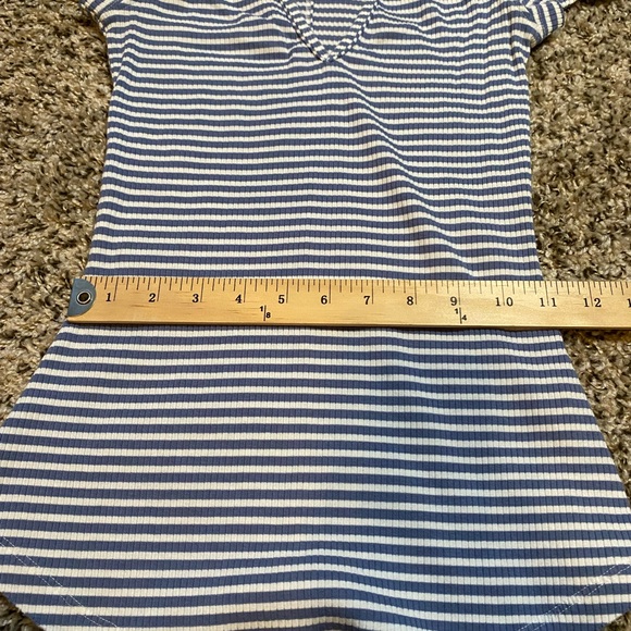 Free People Blue & White Striped Short Sleeve V Neck - Picture 7 of 8
